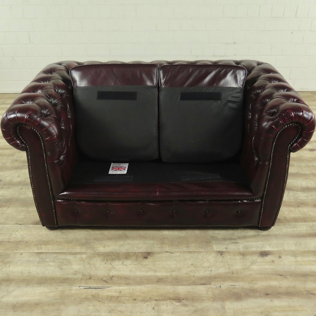 Chesterfield Couch Sofa Leder Rot-Braun 1,50 m