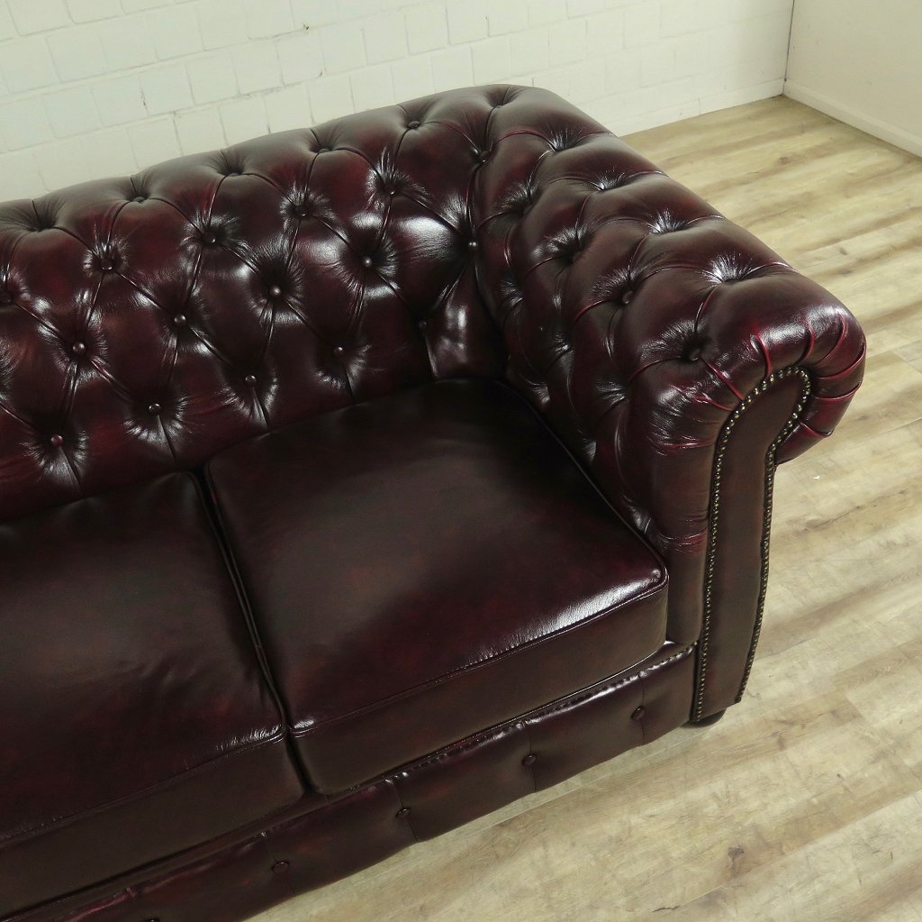 Chesterfield Couch Sofa Leder Rot-Braun 2,00 m
