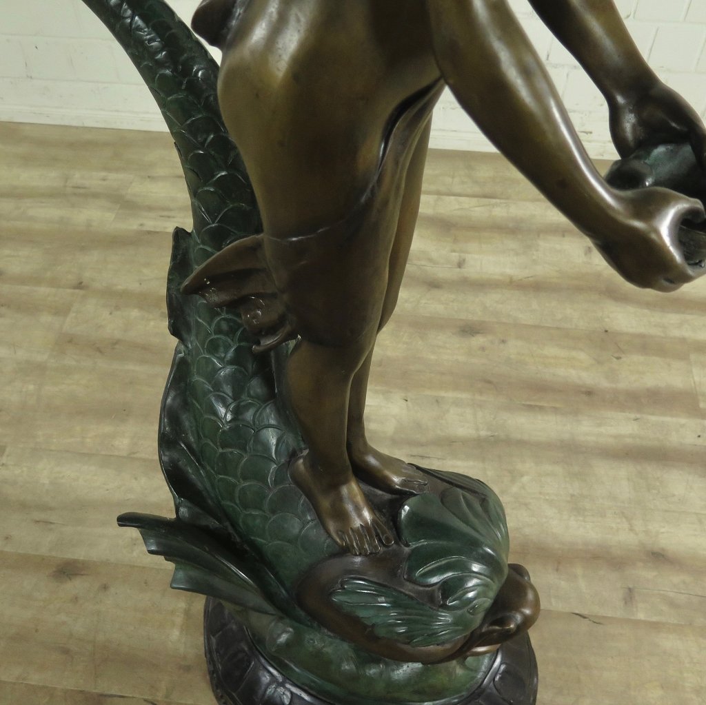 Wasserspeier Skulptur Frau auf Fisch Bronze 1,50 m