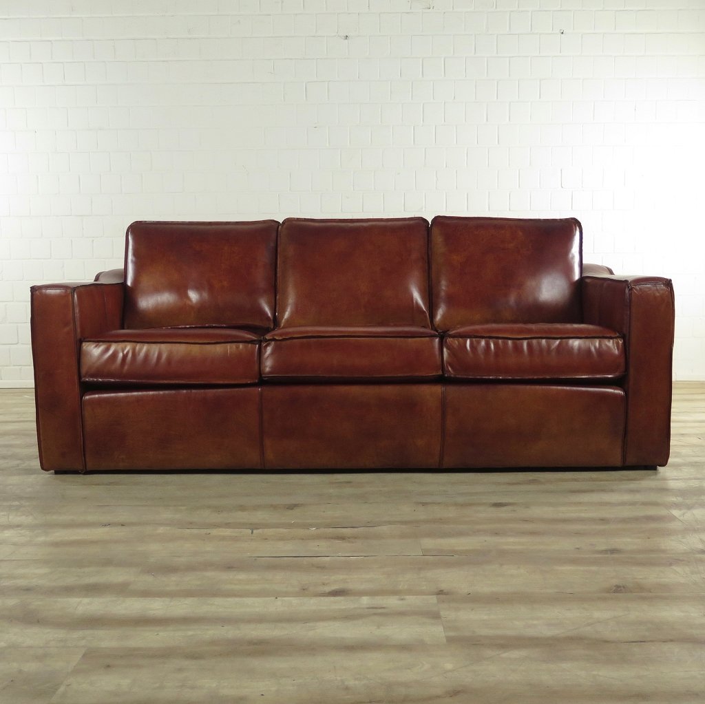 17254 Couch Rindleder Dark-Cognac 3-Sitzer