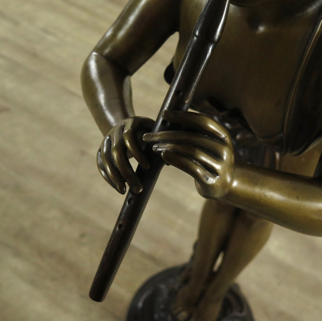 17273 Skulptur Dekoration Elfe mit Flöte Bronze 1,45 m