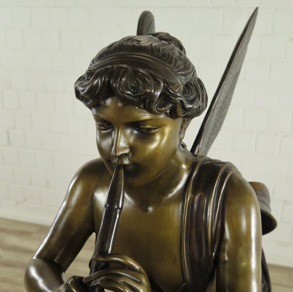 17273 Skulptur Dekoration Elfe mit Flöte Bronze 1,45 m