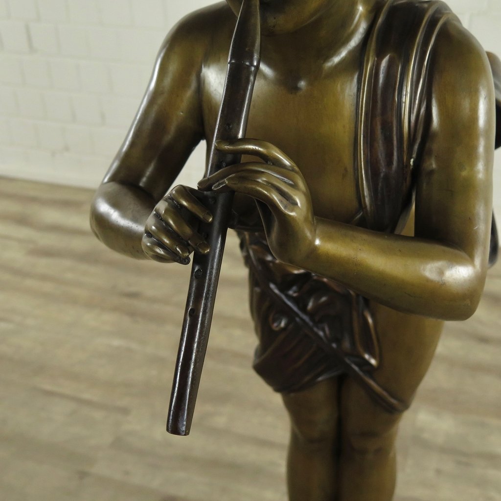 17273 Skulptur Dekoration Elfe mit Flöte Bronze 1,45 m