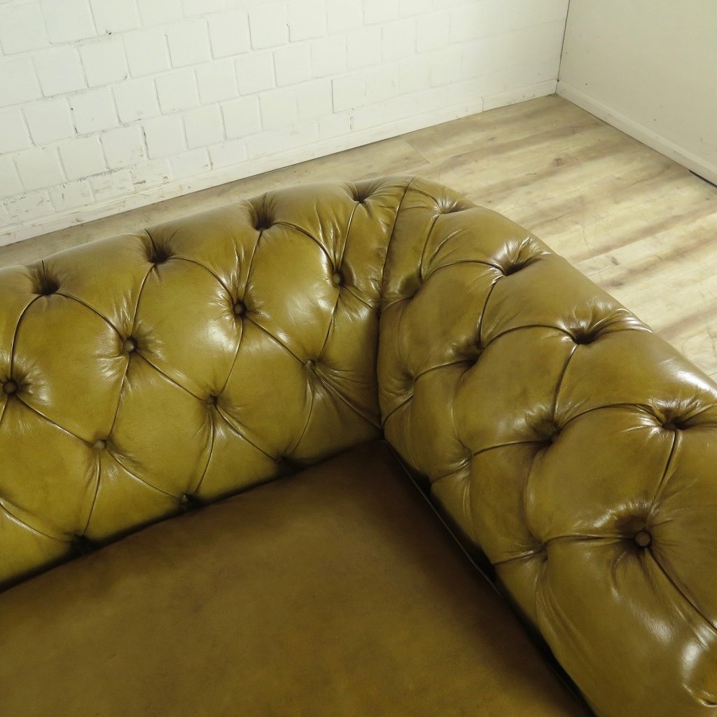 Chesterfield Sofa Couch Leder Olive 2,40 m