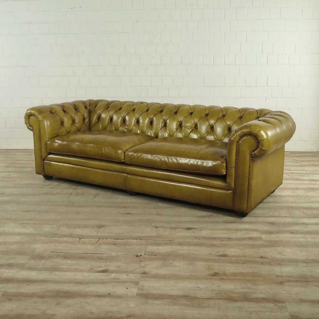 Chesterfield Sofa Couch Leder Olive 2,40 m