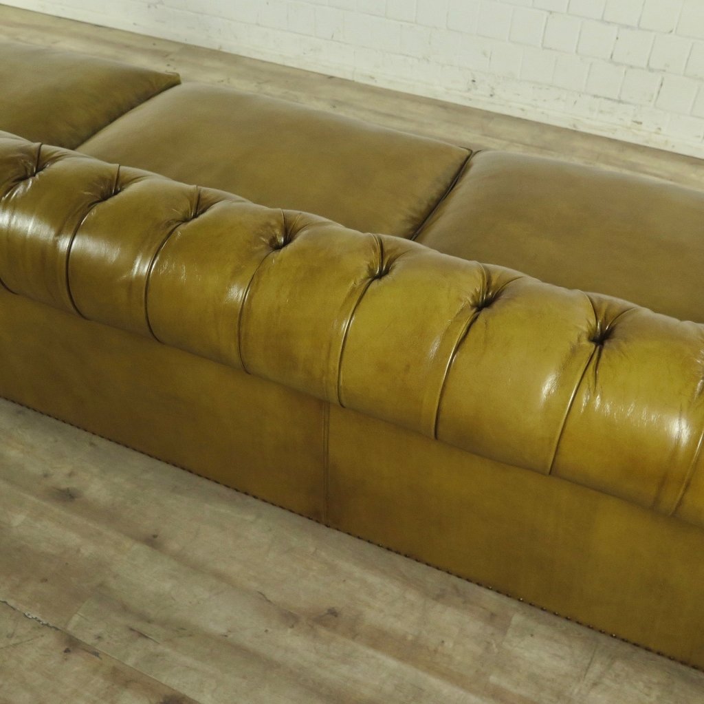 Chesterfield Sofa Couch Leder Olive 3,20 m