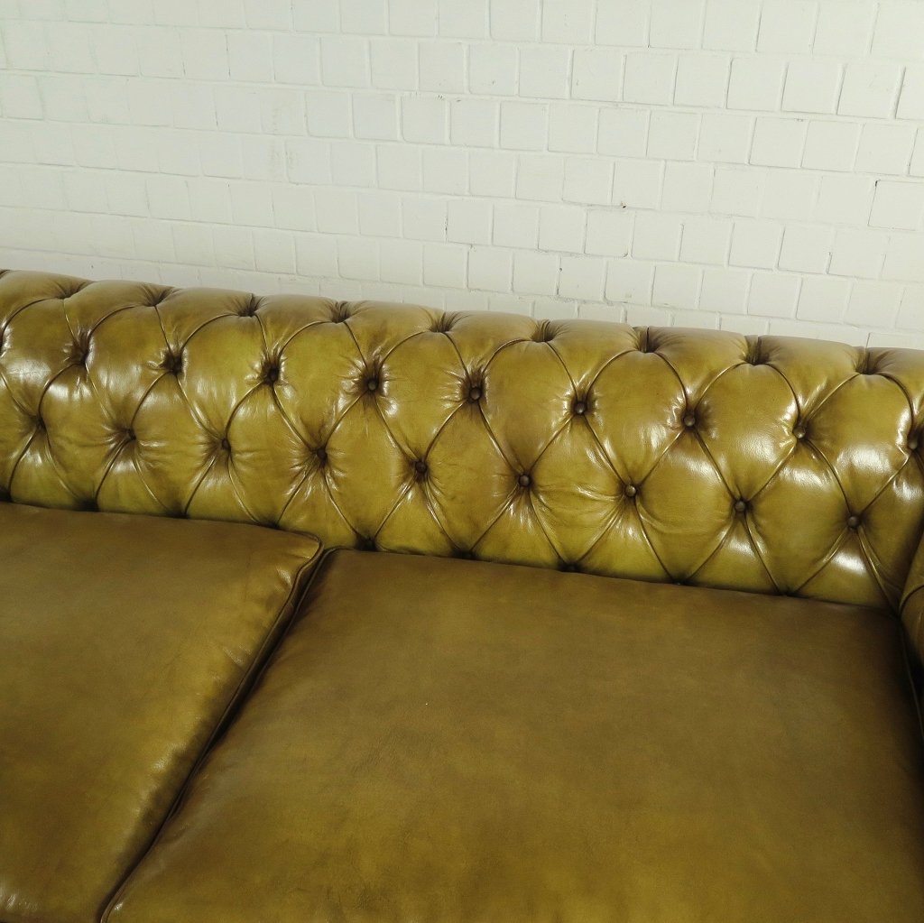 Chesterfield Sofa Couch Leder Olive 3,20 m