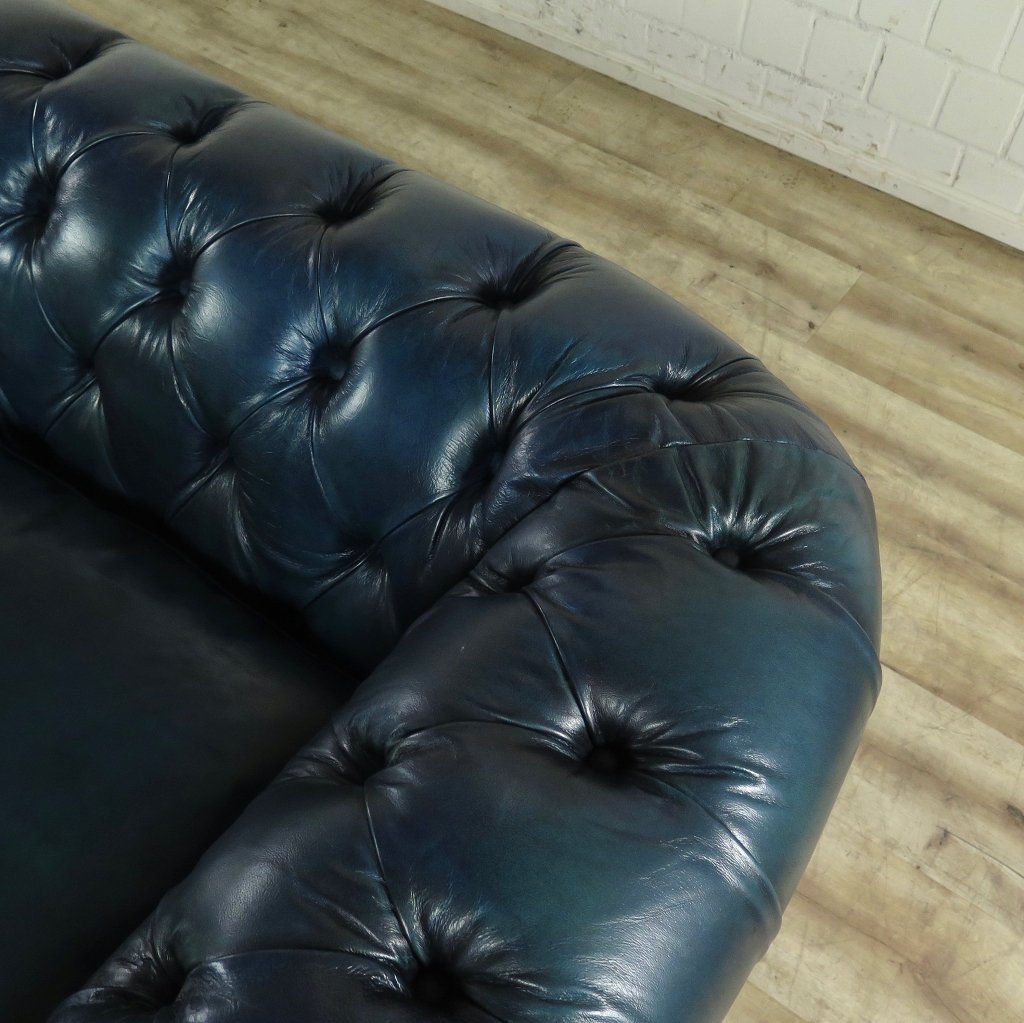 Chesterfield Sofa Couch Leder Blau 2,80 m