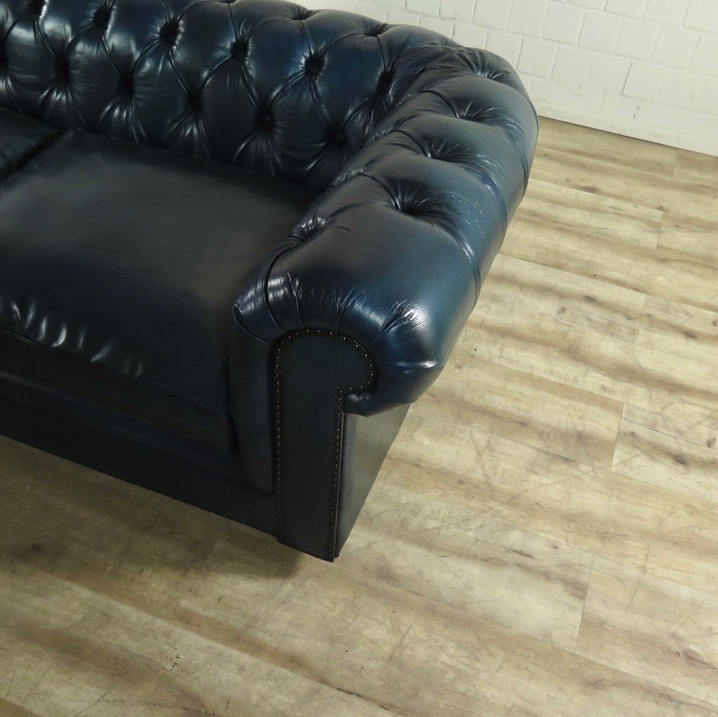 Chesterfield Sofa Couch Leder Blau 2,80 m