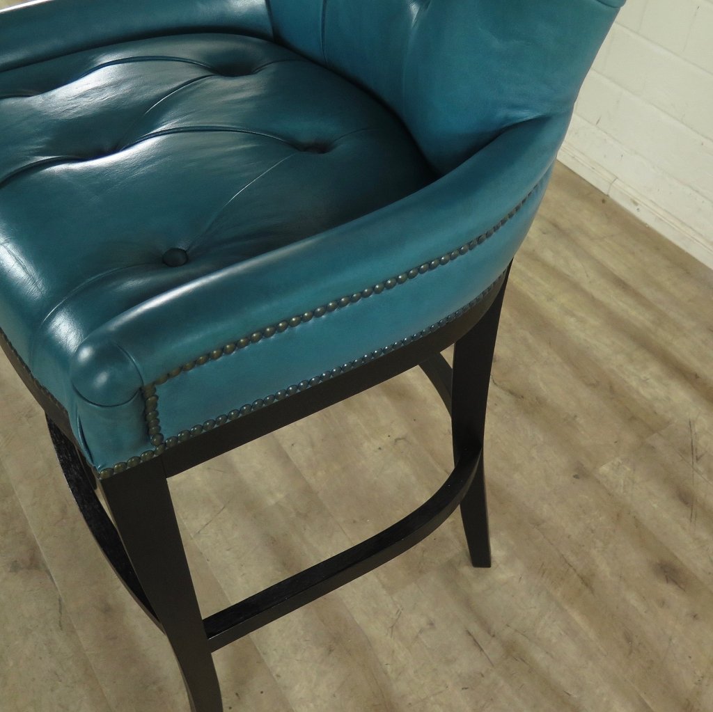Chesterfield barhocker Leder Türkis-Blau