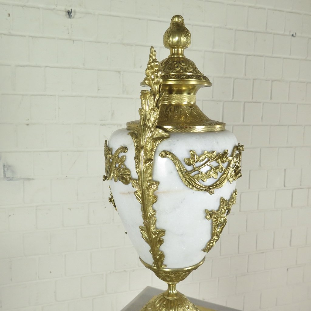 Säule mit Vase Messing Marmor Weiß 1,80 m