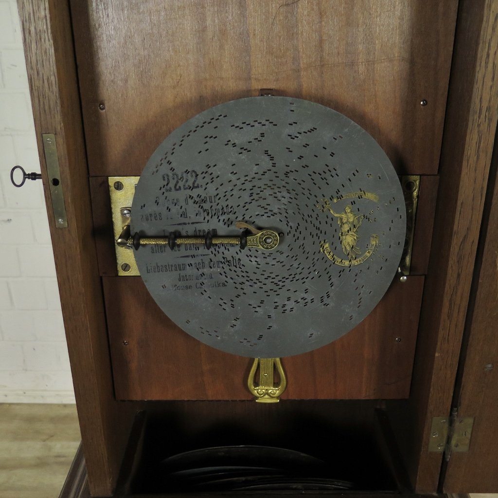 Standuhr mit Polyphon Spieluhr Jugendstil 1900 Eiche