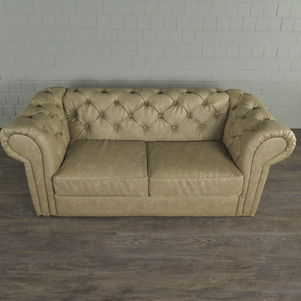 Chesterfield Sofa Couch Leder Beige 1,95 m