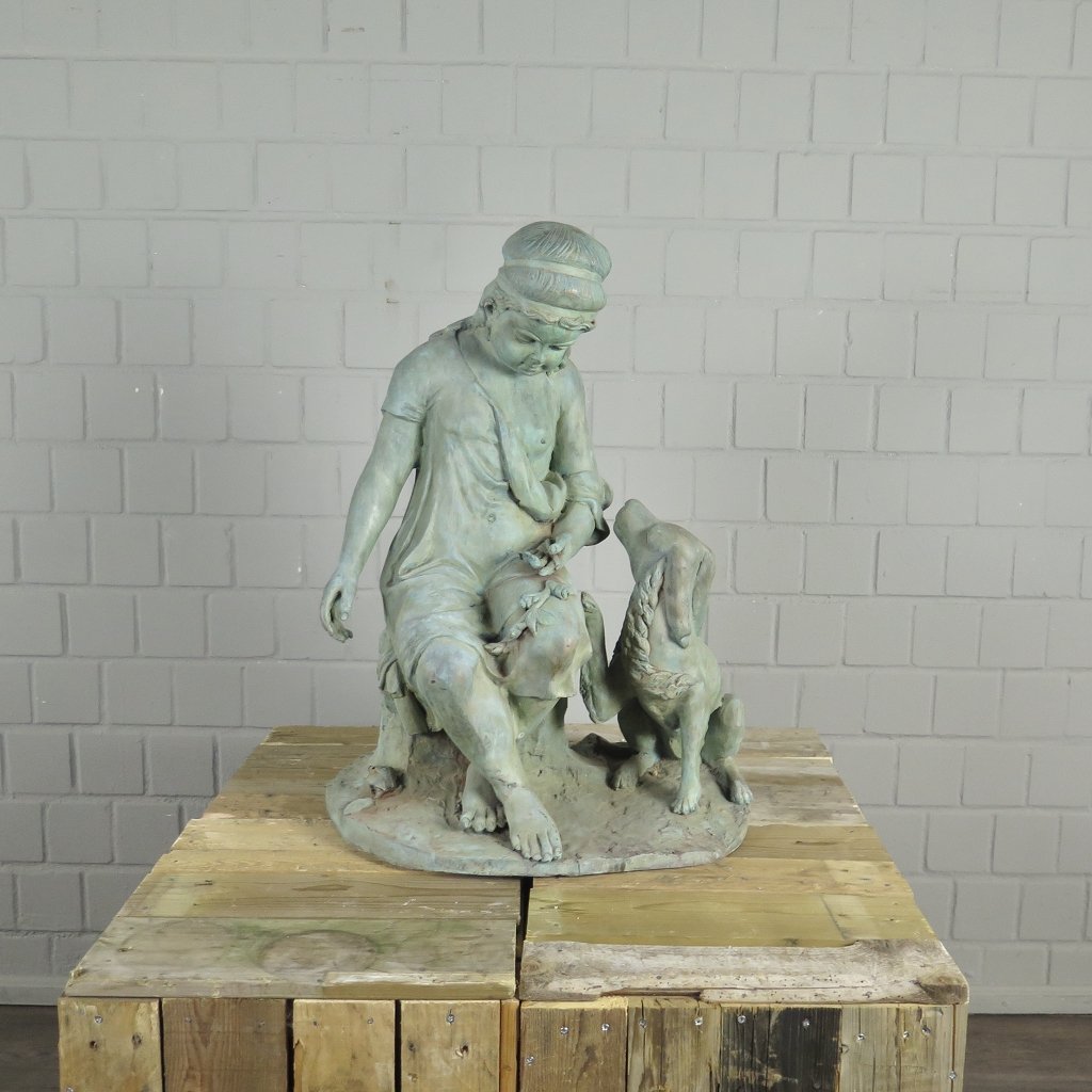 Skulptur Dekoration Mädchen mit Hund Bronze 0,75 m