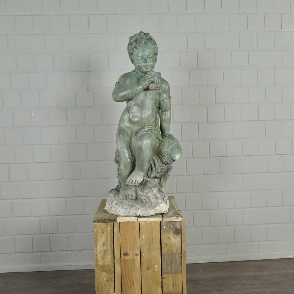 Wasserspeier Wasserspiel Kind mit Vase Bronze 0,90 m