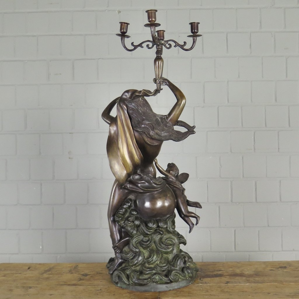Kerzenständer Kandelaber Skulptur Frau mit Putte Bronze 0,83 m