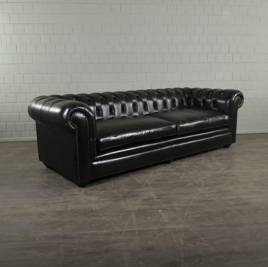 Chesterfield Sofa Couch Leder Schwarz 2.40 m