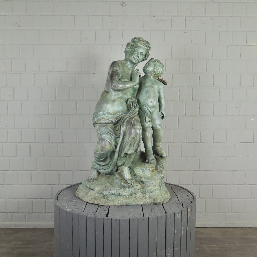 Skulptur Dekoration Frau mit Kind 1,06 m Bronze
