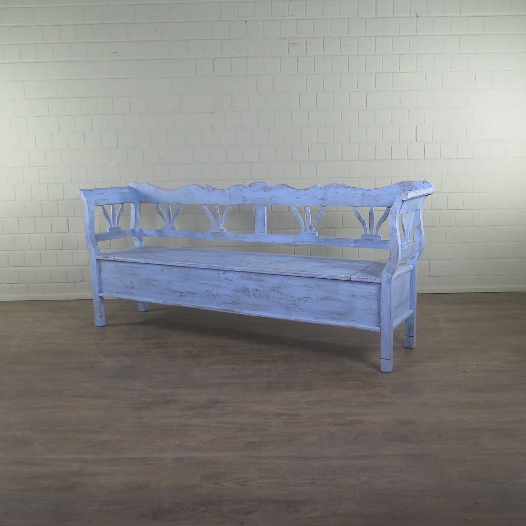 Truhenbank Küchenbank Blau 2,15 m Kiefer