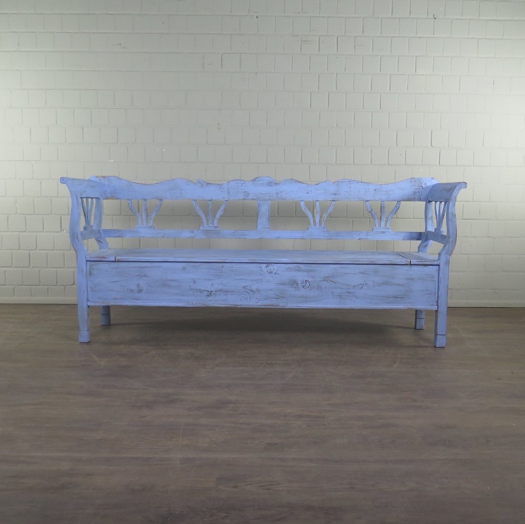 Truhenbank Küchenbank Blau 2,15 m Kiefer