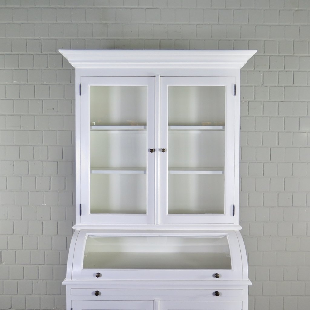 Buffetschrank Vitrine 1,22 m Teakholz Weiß