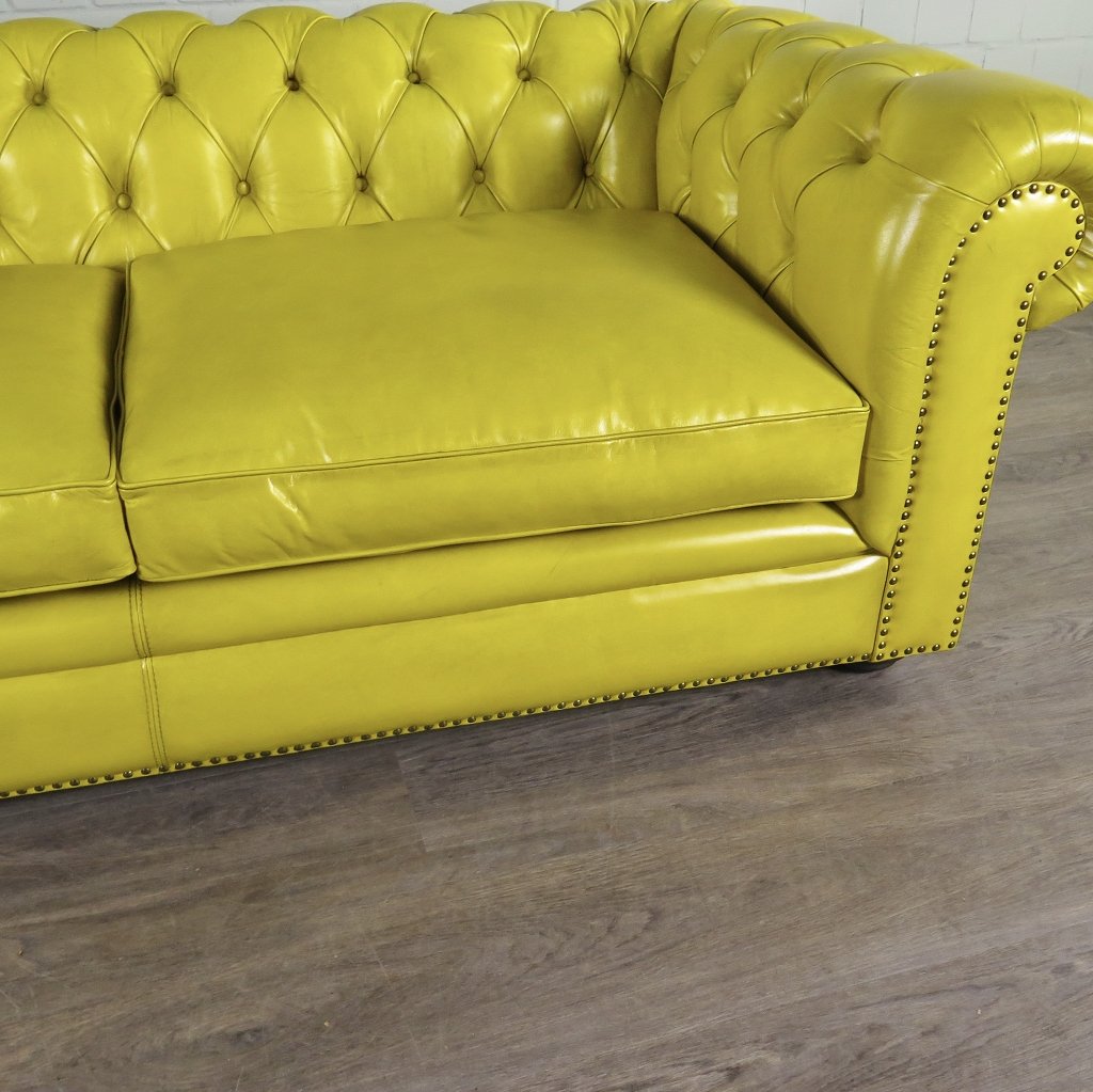 Chesterfield Sofa Couch Leder Gelb 2.10 m