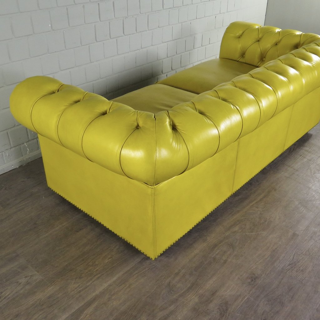 Chesterfield Sofa Couch Leder Gelb 2.10 m