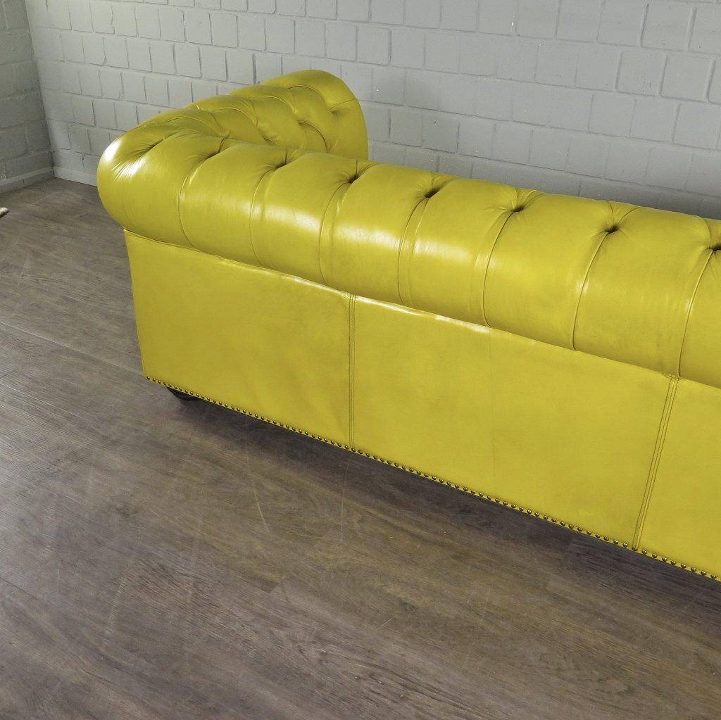 Chesterfield Sofa Couch Leder Gelb 2.10 m