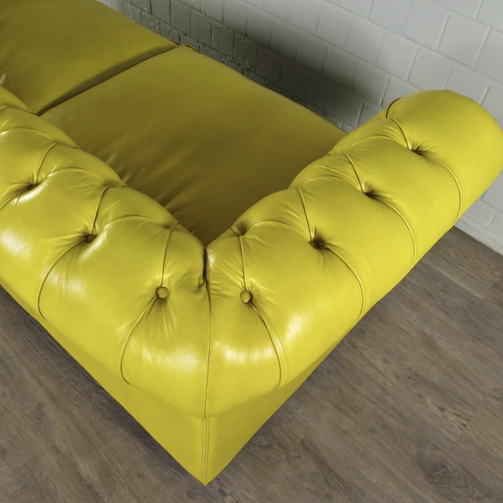 Chesterfield Sofa Couch Leder Gelb 2.10 m