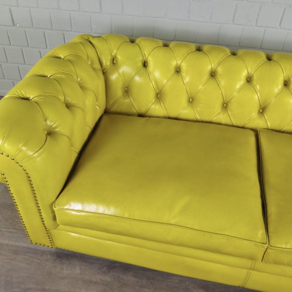 Chesterfield Sofa Couch Leder Gelb 2.10 m