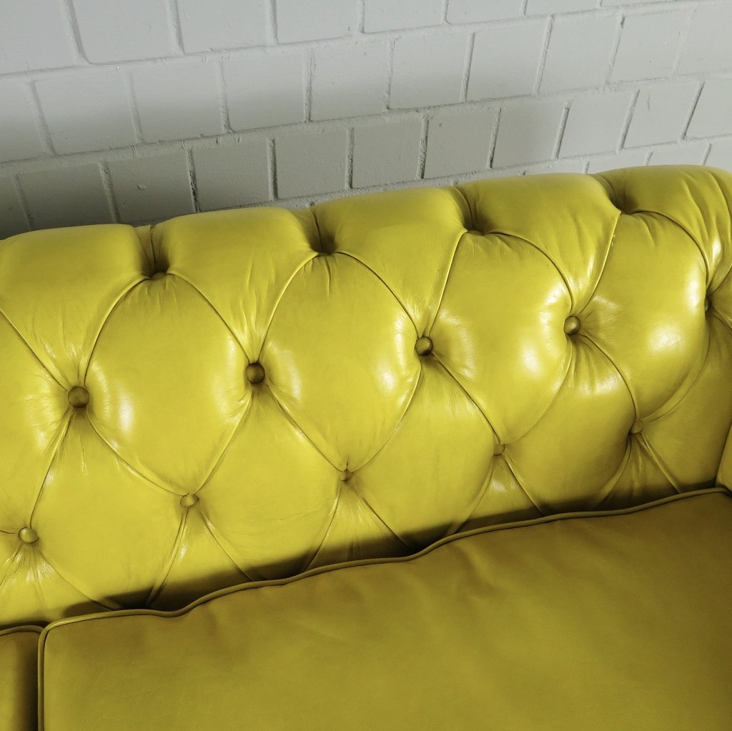 Chesterfield Sofa Couch Leder Gelb 2.10 m