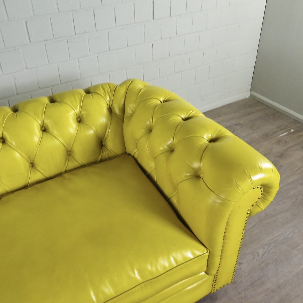 Chesterfield Sofa Couch Leder Gelb 2.10 m
