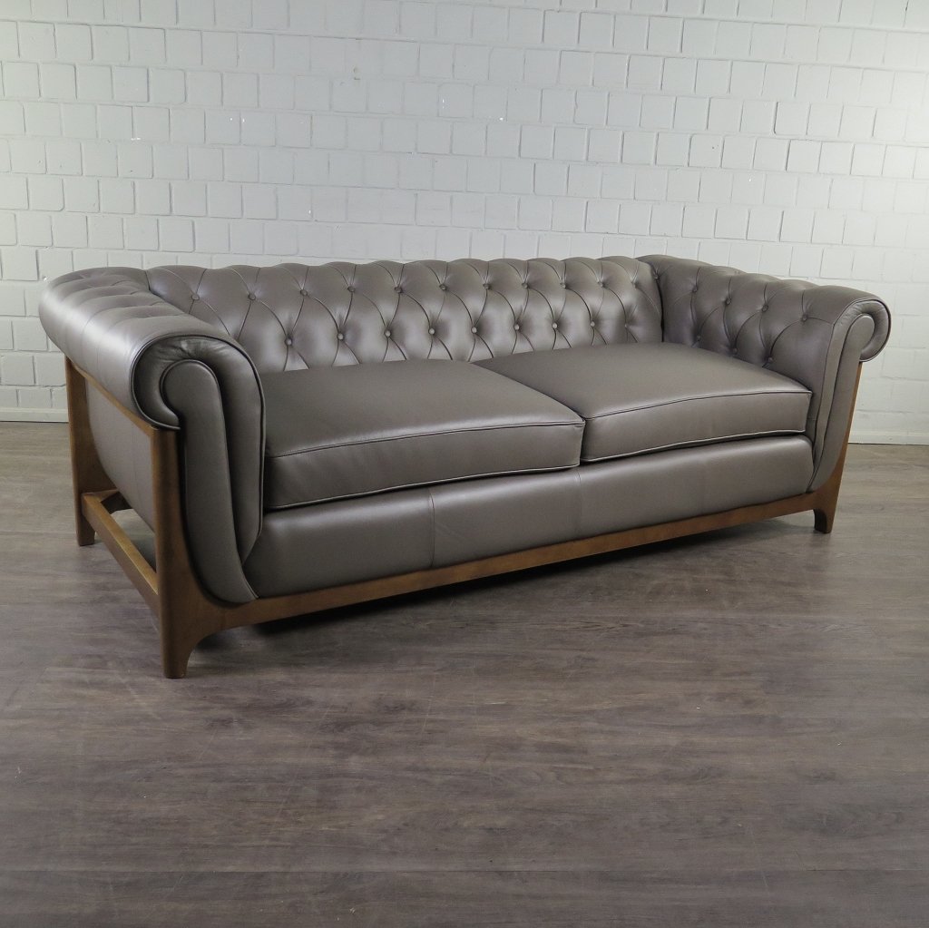Chesterfield Sofa Couch Leder Taupe 2.20 m