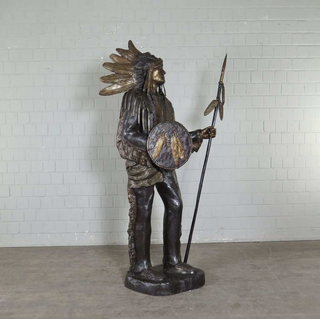 Skulptur Dekoration Indianer 1,87 m Bronze