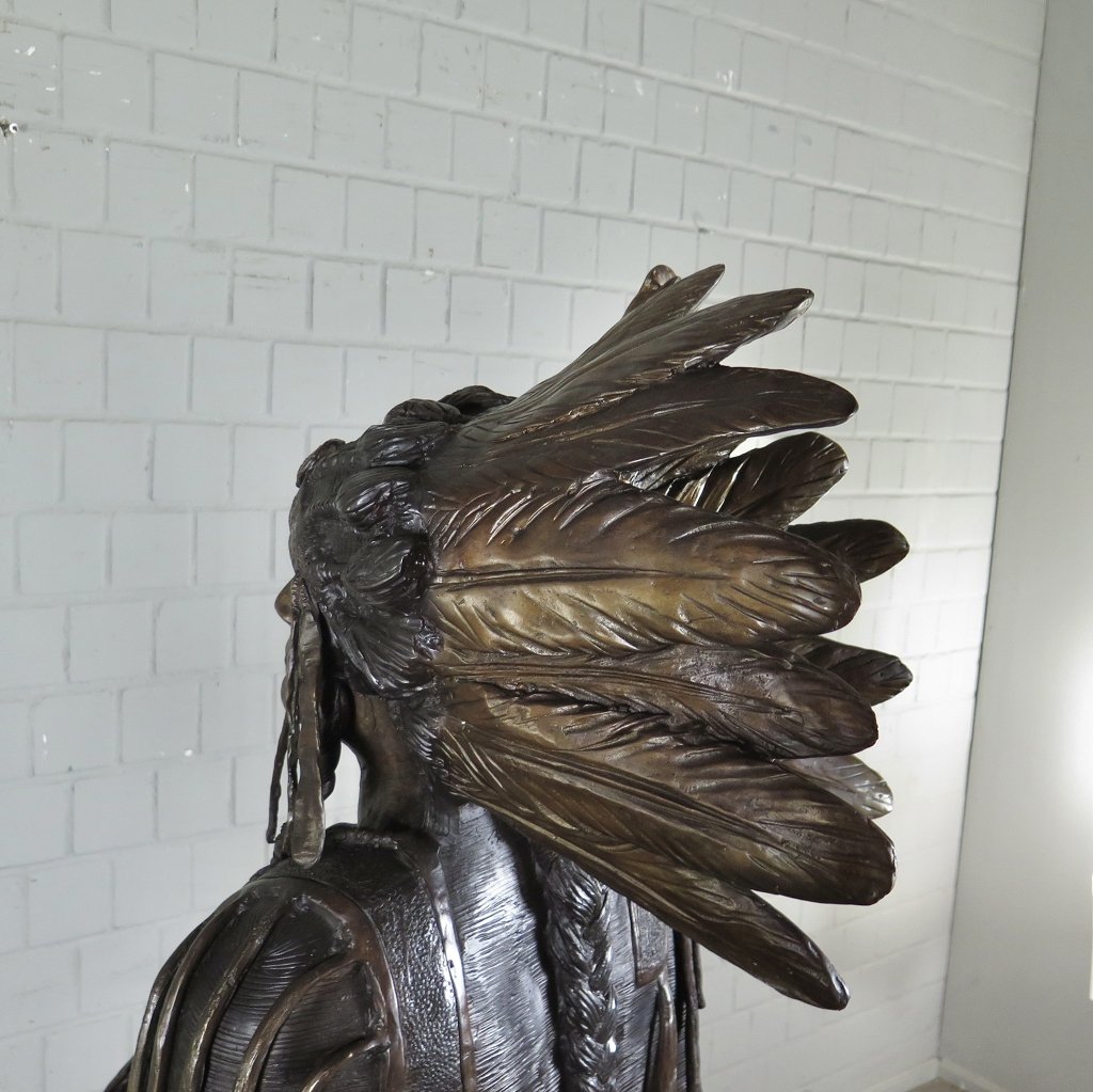 Skulptur Dekoration Indianer 1,87 m Bronze
