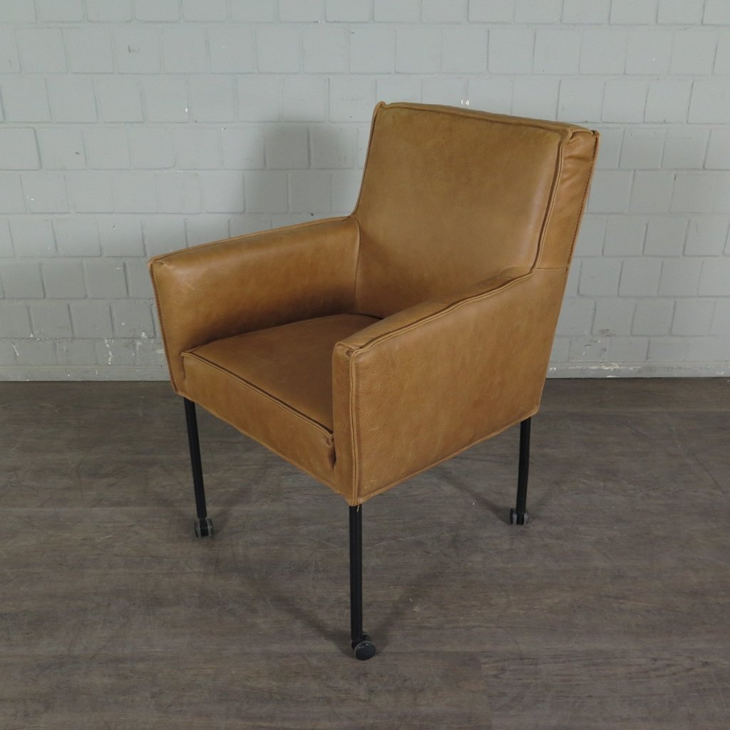 Retro Design Stuhl Esszimmerstuhl Cognac Leder
