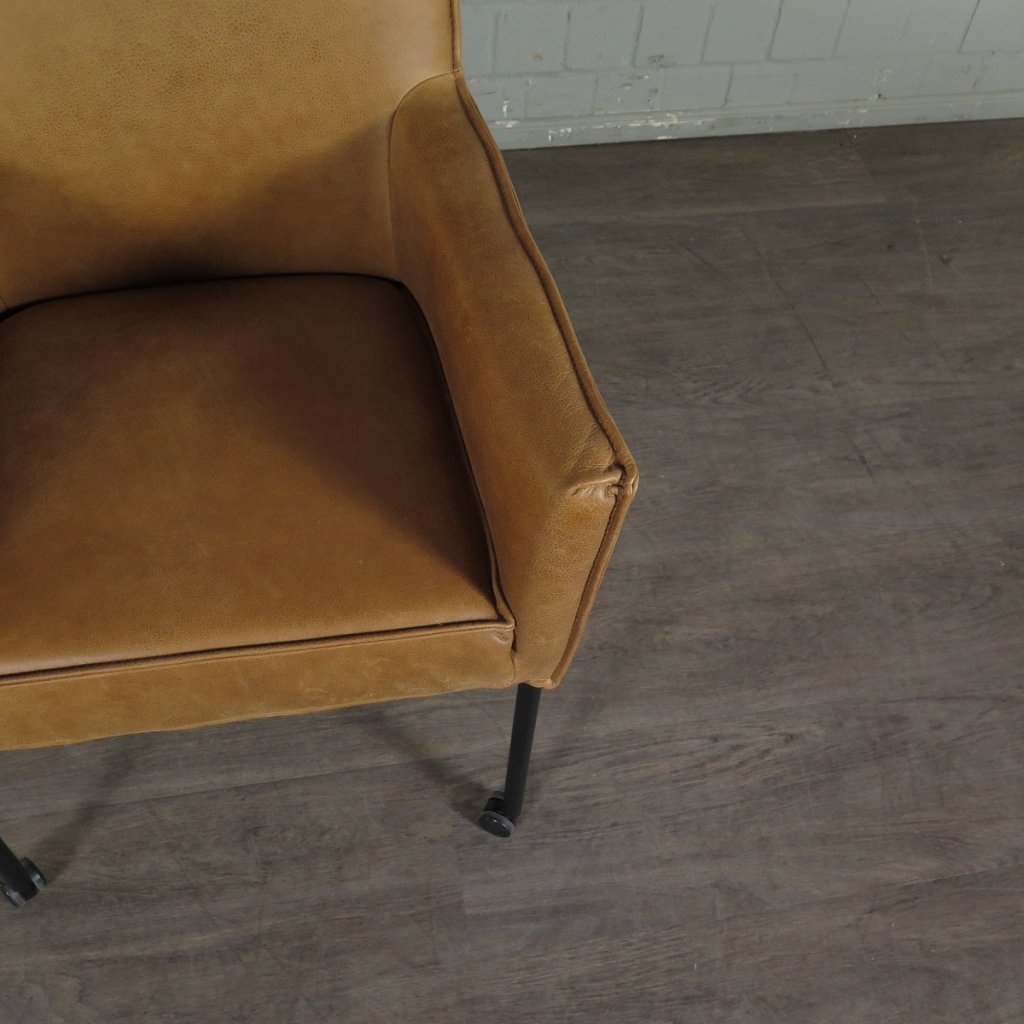 Retro Design Stuhl Esszimmerstuhl Cognac Leder