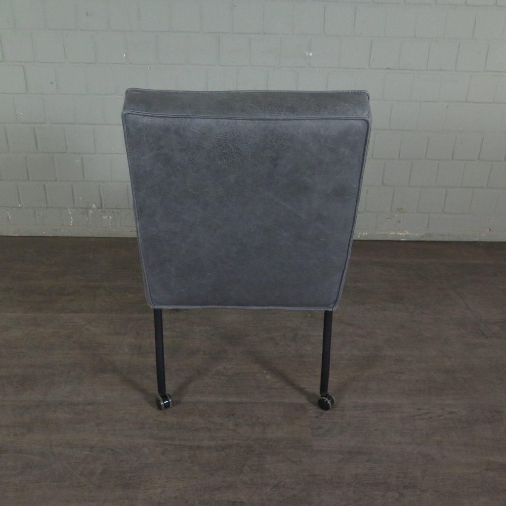 Retro Design Stuhl Esszimmerstuhl Grau Leder