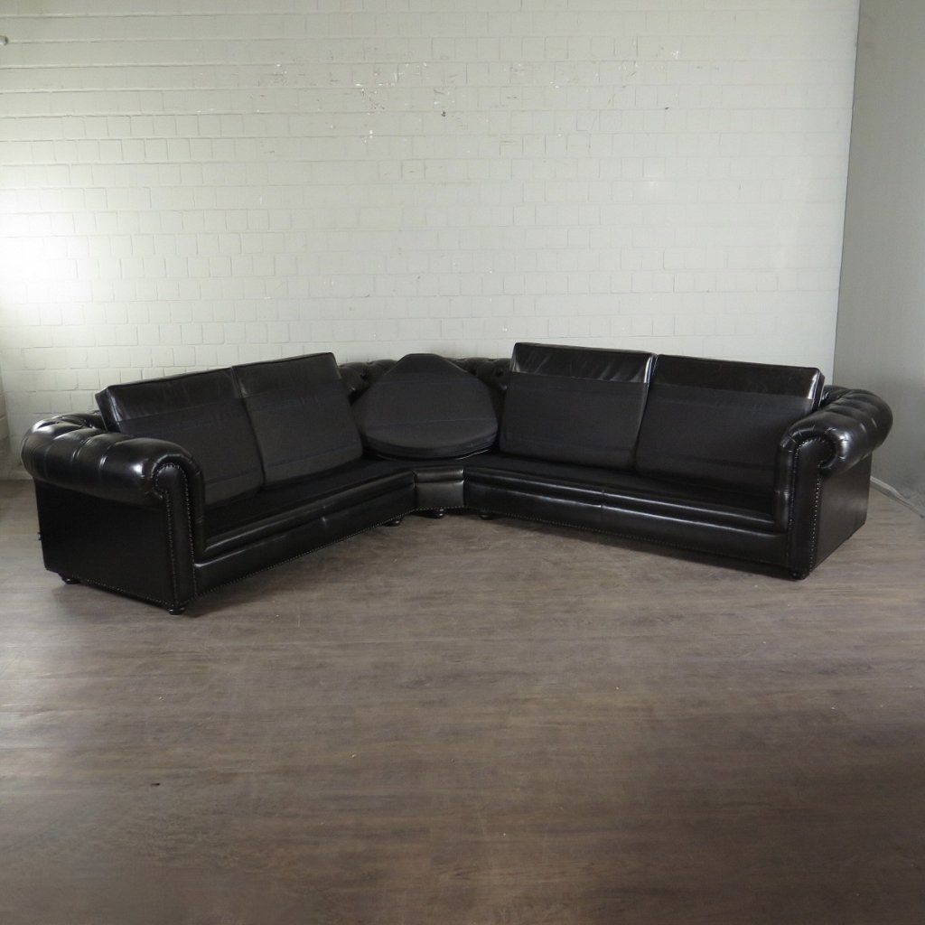 Chesterfield Couch Ecksofa Eckcouch Schwarz 2,75 m x 2,90 m