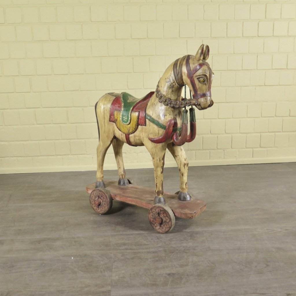 Pferde auf Rollen Holzpferde Rädertiere Jugendstil 1910 Teakholz Set