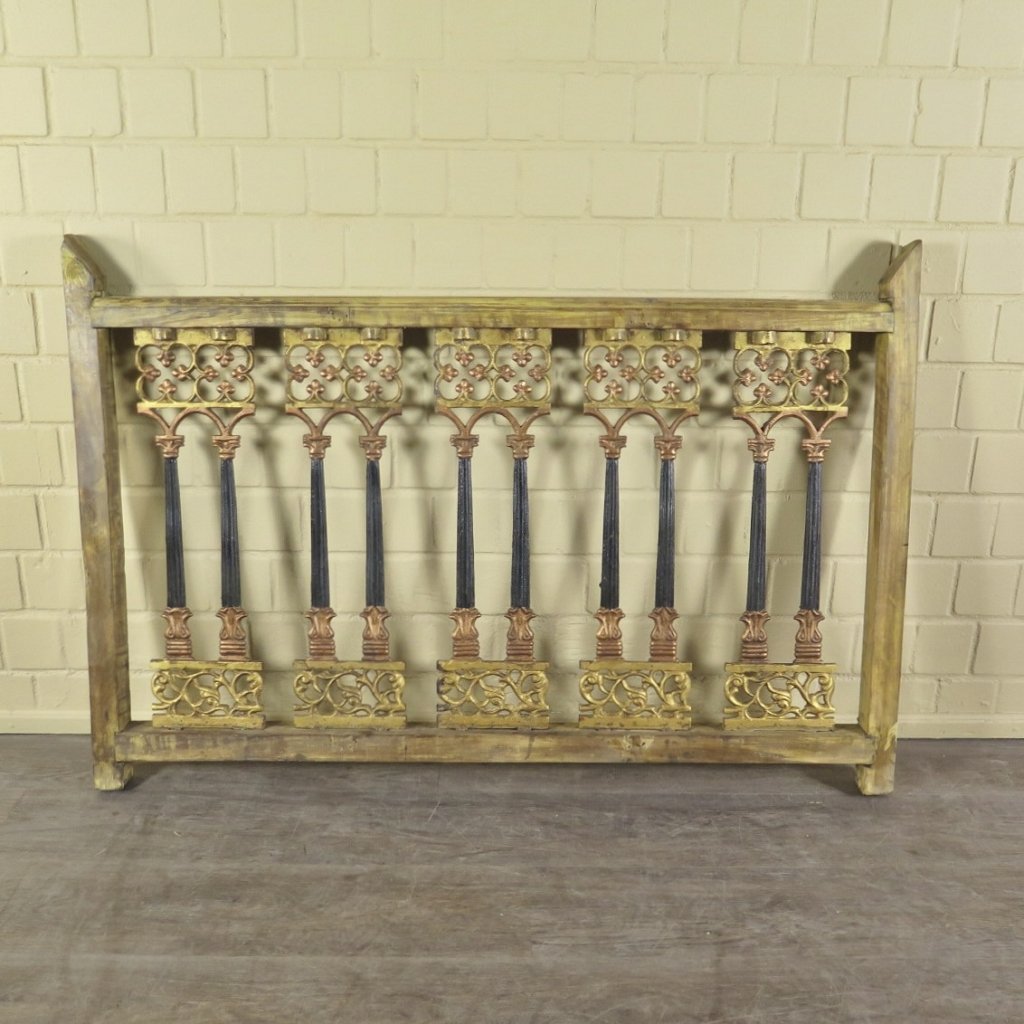 Balustrade 1,51 m Antik 1900 Teakholz Schmiedeeisen